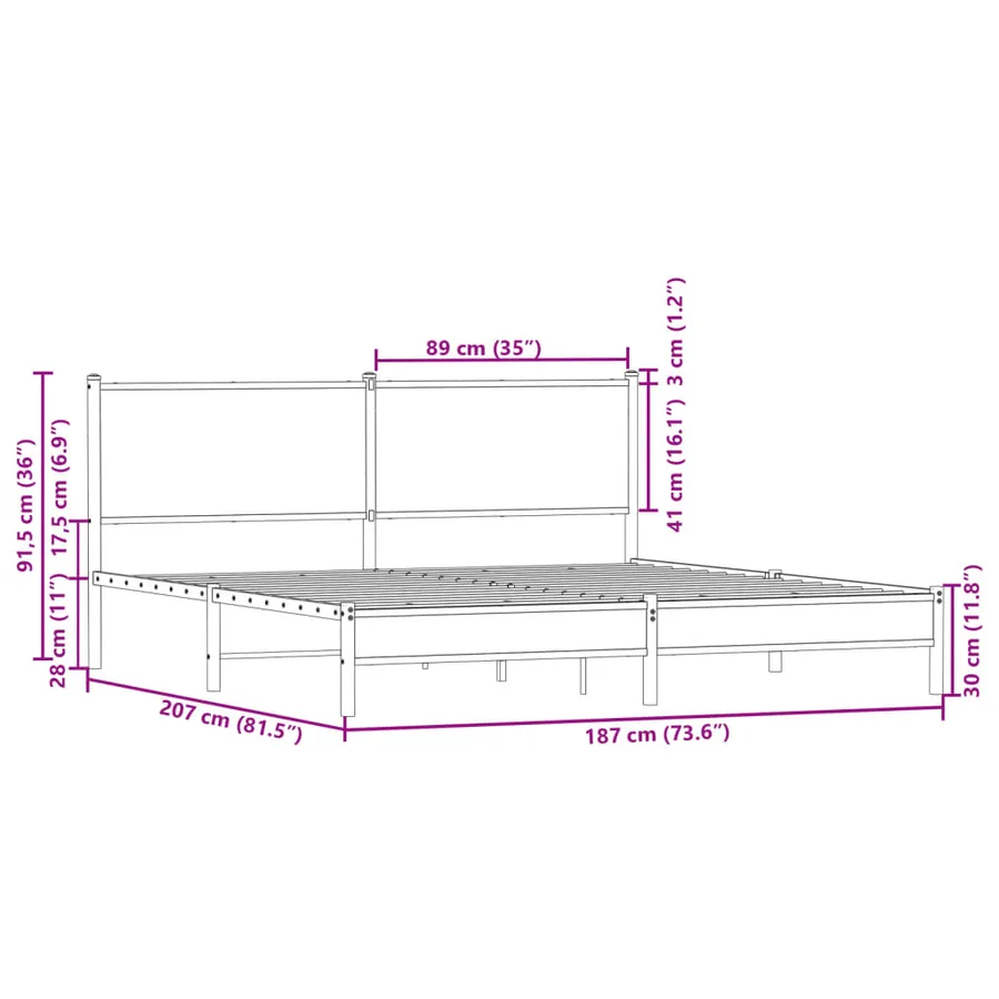 Cadre de lit en métal sans matelas chêne marron 180x200 cm - 10