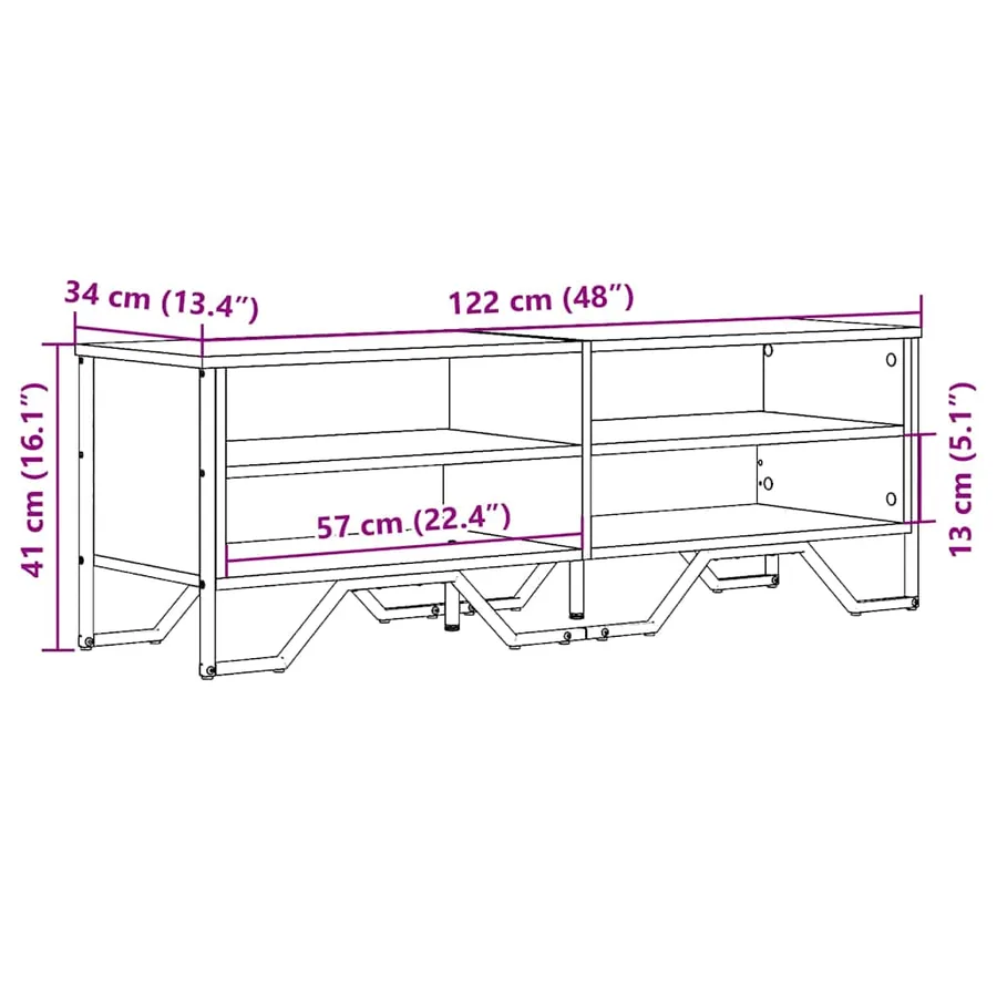 Meuble TV sonoma gris 122x34x41 cm bois d'ingénierie - 9