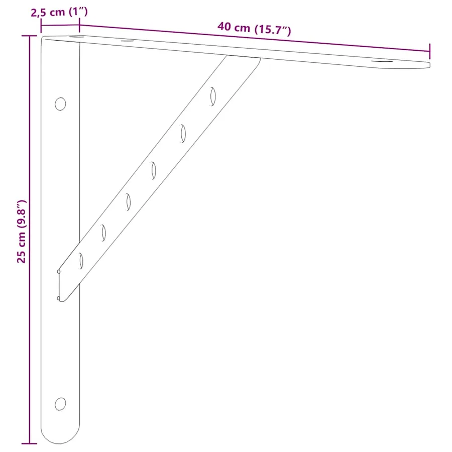 Supports d'étagères 4 pcs 40x2,5x25 cm argenté acier inoxydable - 12