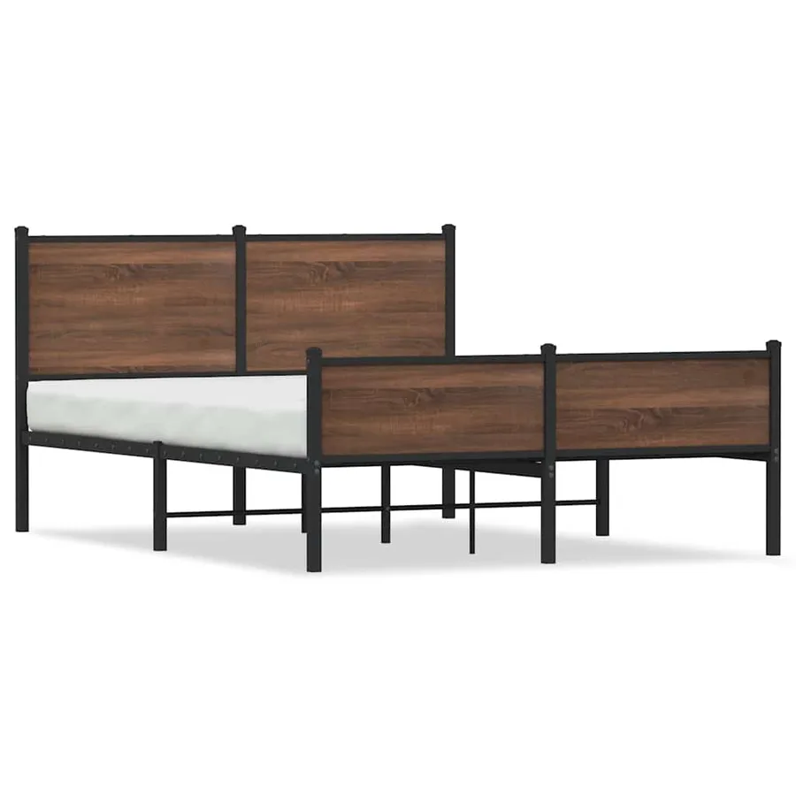 Cadre de lit en métal sans matelas chêne marron 150x200 cm - 2
