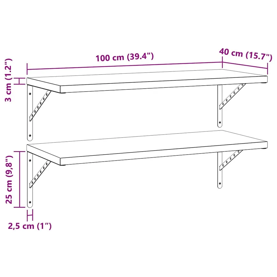 Étagères murales 2 pcs 100x40 cm noir acier inoxydable - 9