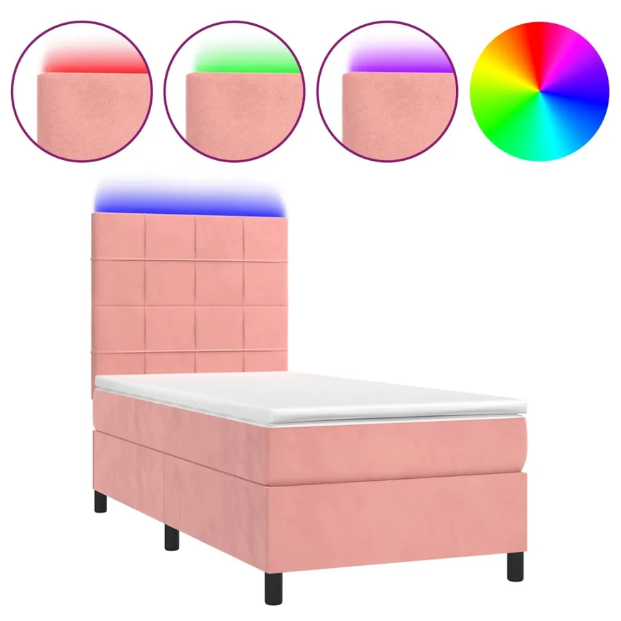 Sommier à lattes de lit avec matelas LED Rose 80x200 cm Velours - 2
