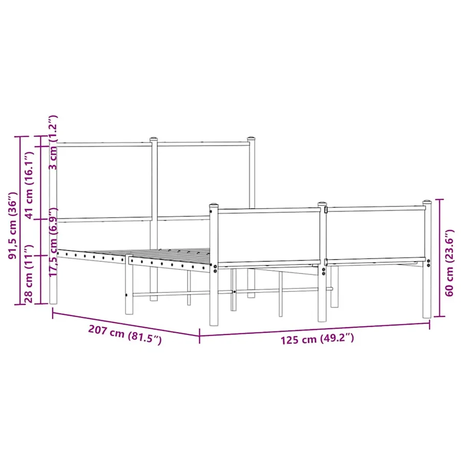 Cadre de lit en métal sans matelas chêne marron 120x200 cm - 10