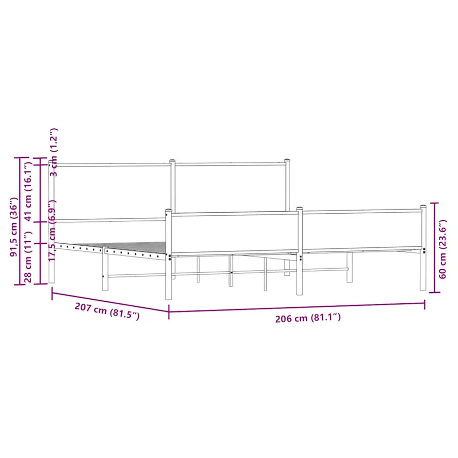 Cadre de lit en métal sans matelas chêne marron 200x200 cm - 10