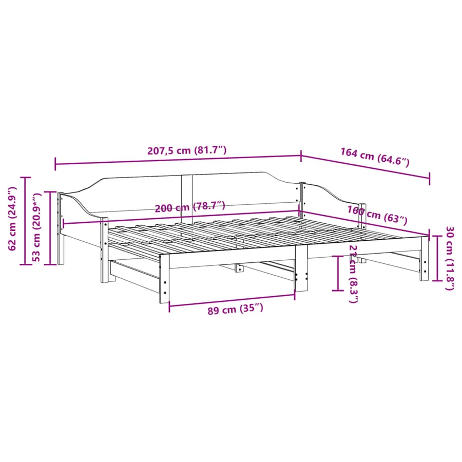 Lit de jour et lit gigogne sans matelas 80x200 cm bois massif - 13