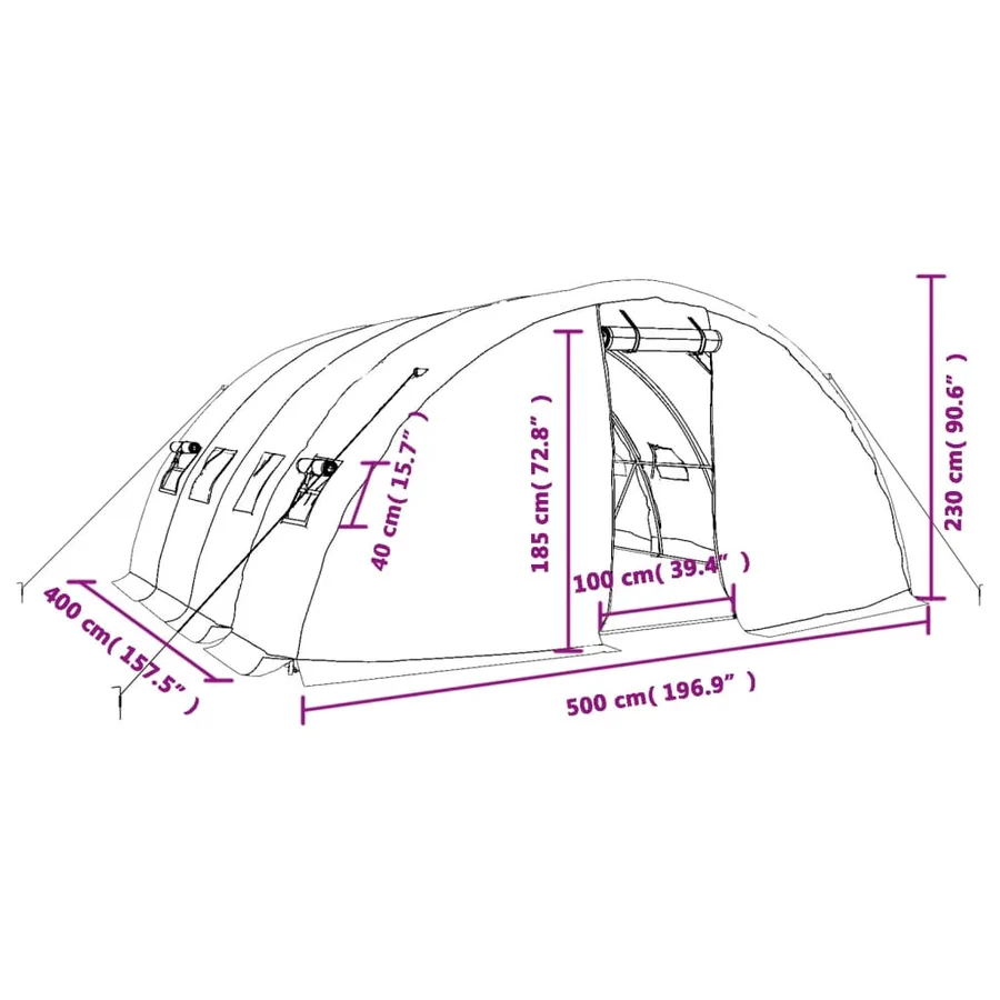 Serre avec cadre en acier vert 20 m² 5x4x2,3 m - 12