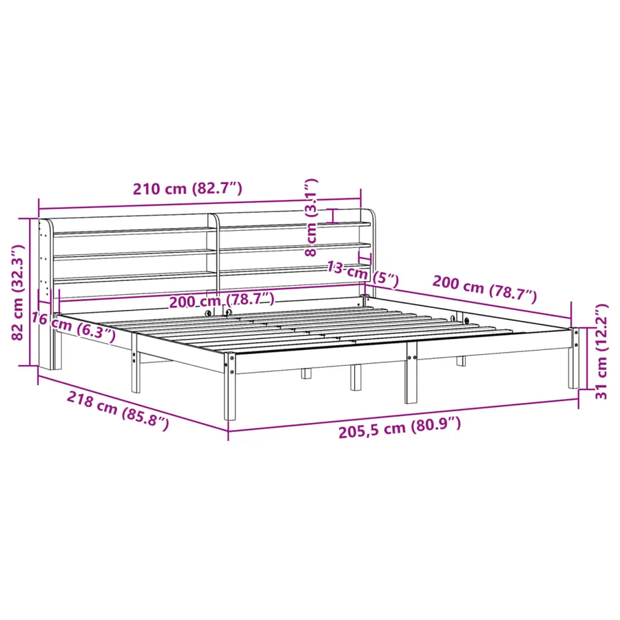 Cadre de lit sans matelas blanc 200x200 cm bois massif de pin - 12