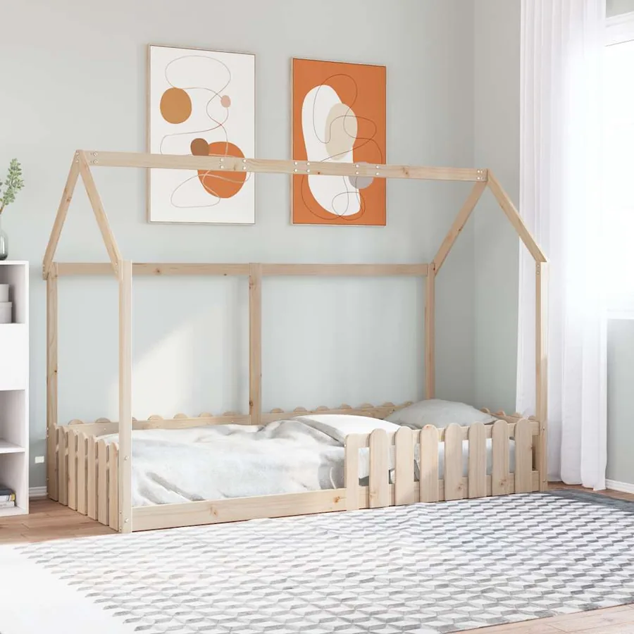 Cadre de lit d'enfants forme de maison sans matelas pin massif