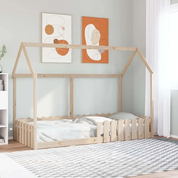 Cadre de lit d'enfants forme de maison sans matelas pin massif