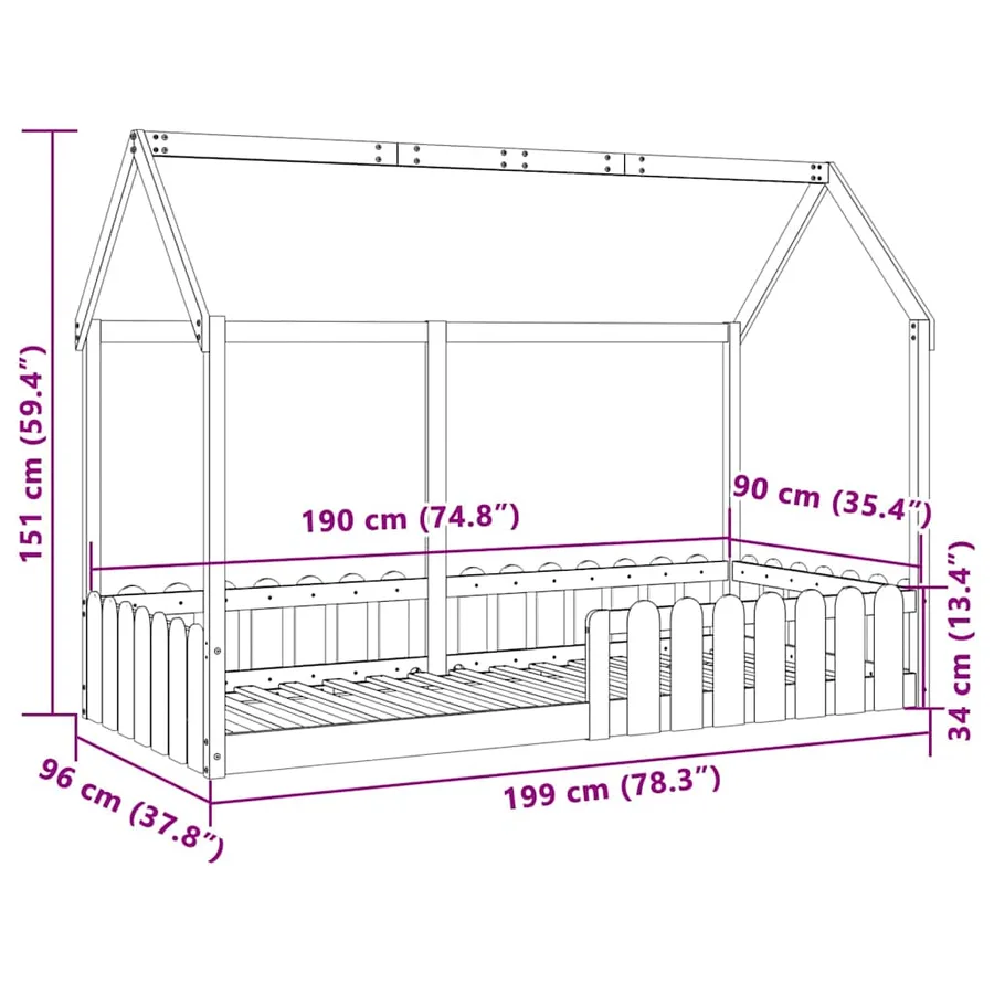 Cadre de lit d'enfants forme de maison sans matelas pin massif - 9
