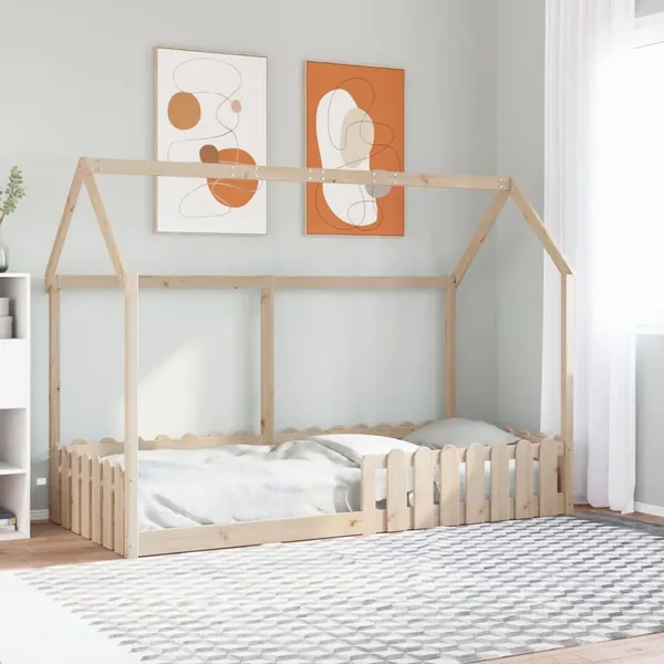 Cadre de lit d'enfants forme de maison sans matelas pin massif