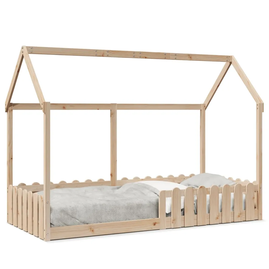 Cadre de lit d'enfants forme de maison sans matelas pin massif - 2