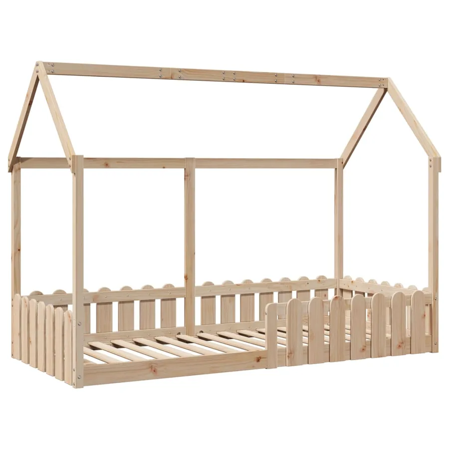 Cadre de lit d'enfants forme de maison sans matelas pin massif - 3