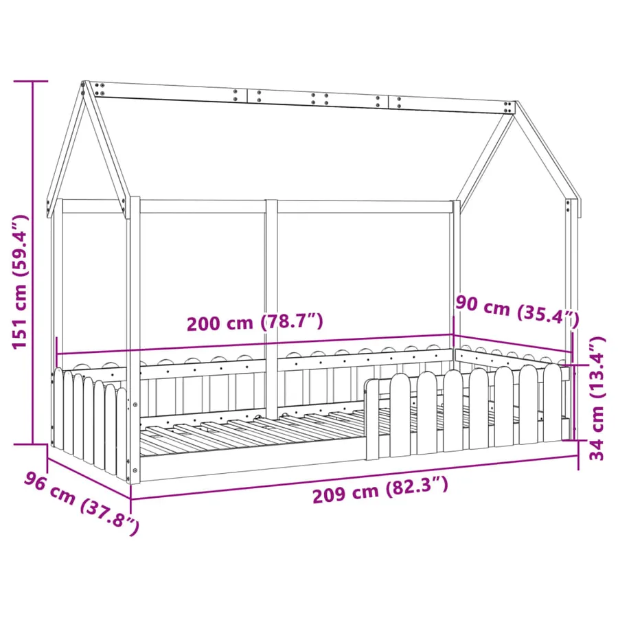 Cadre de lit d'enfants forme de maison sans matelas pin massif - 9
