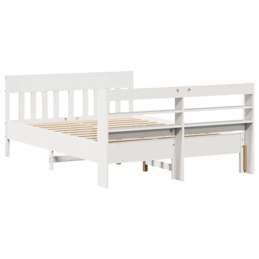 Cadre de lit sans matelas blanc 140x190 cm bois de pin massif - 6