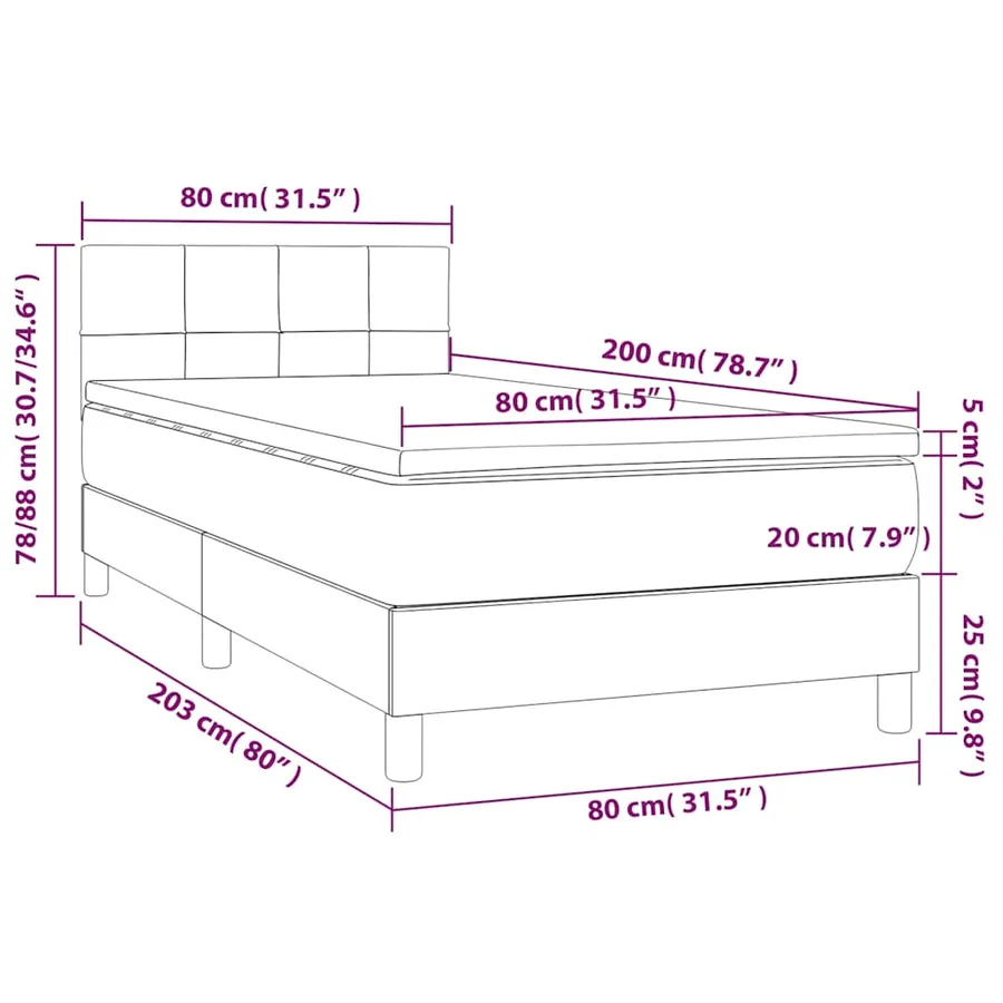 Sommier à lattes de lit et matelas et LED Gris clair 80x200 cm - 8