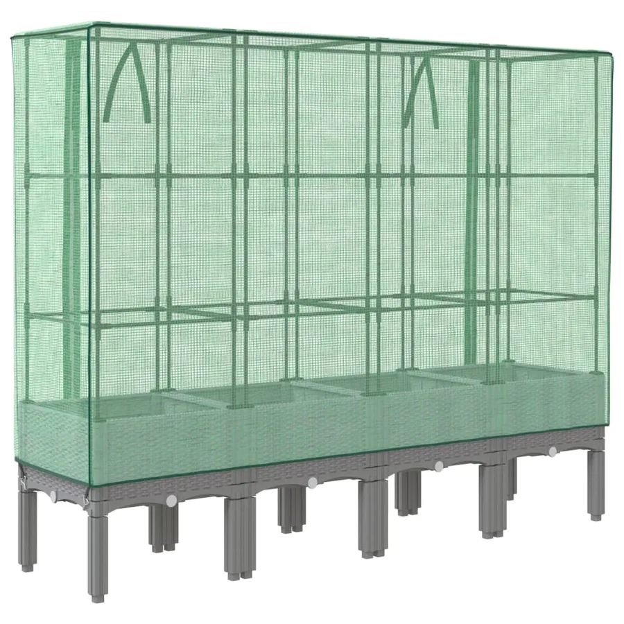Jardinière surélevée avec housse aspect rotin 160x40x140 cm - 6
