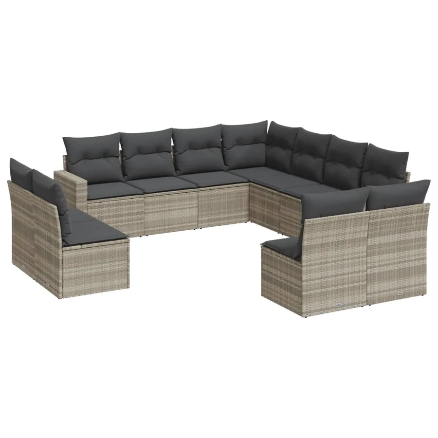 Salon de jardin 11 pcs avec coussins gris clair résine tressée - 2