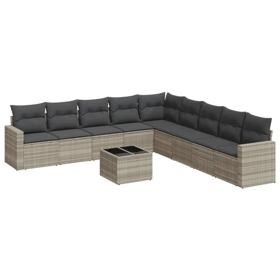 Salon de jardin avec coussins 10 pcs gris clair résine tressée - 2