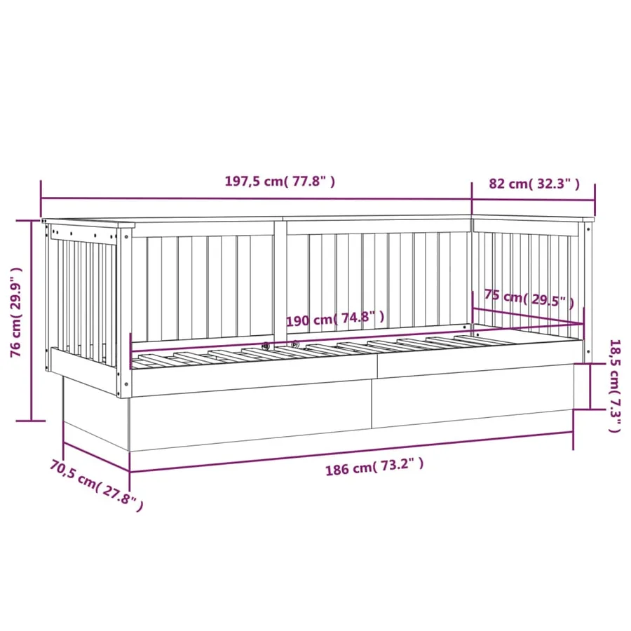 Lit de jour sans matelas marron miel 75x190 cm bois pin massif - 11