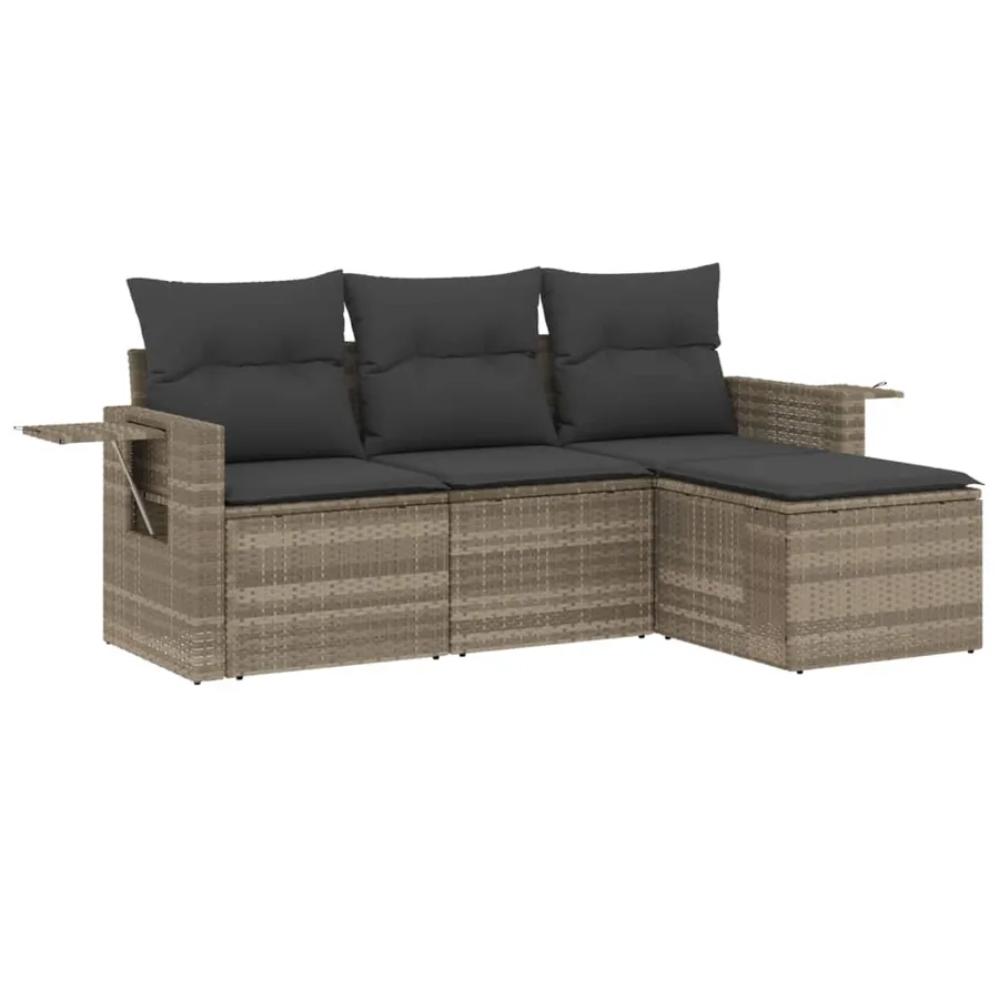 Salon de jardin 4 pcs avec coussins gris clair résine tressée - 2