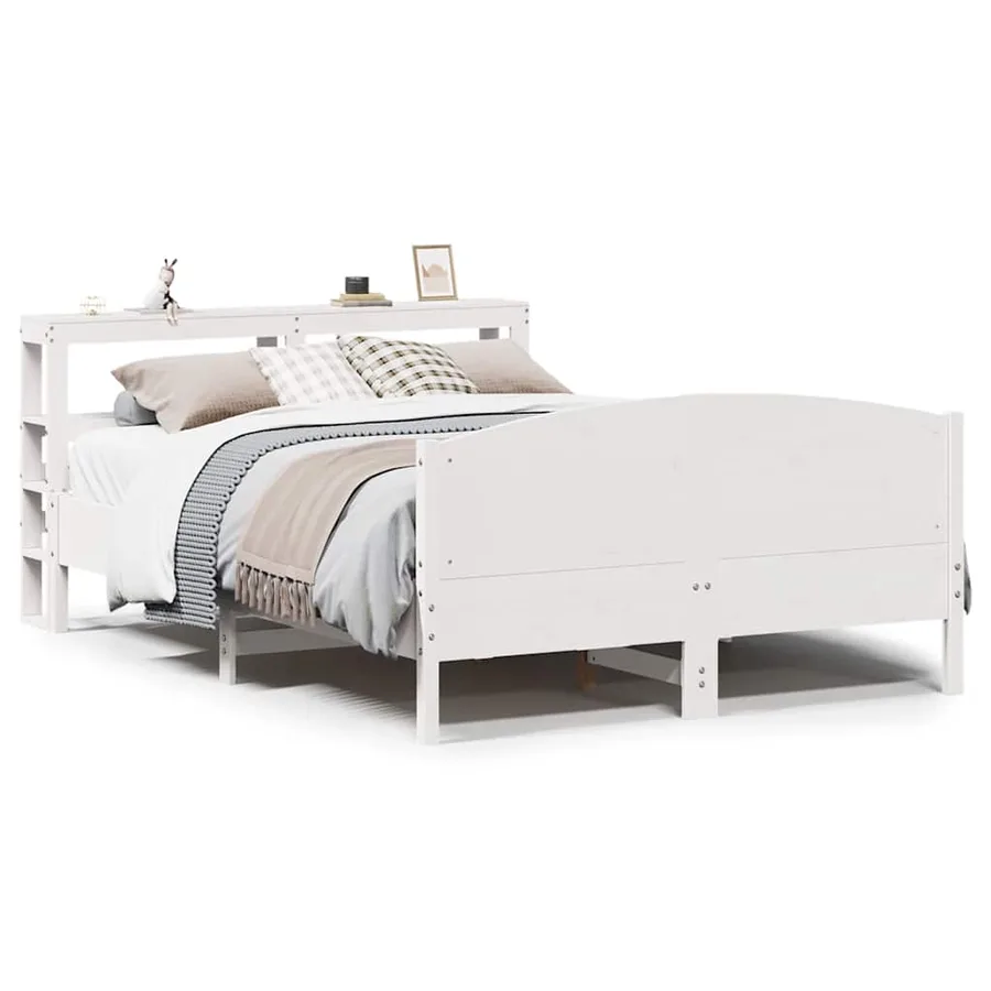 Cadre de lit sans matelas blanc 150x200 cm bois de pin massif - 2