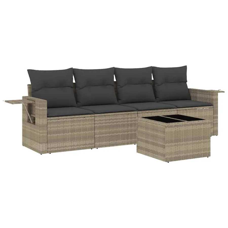 Salon de jardin 5 pcs avec coussins gris clair résine tressée - 2