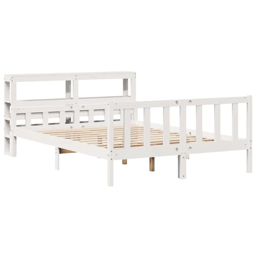 Cadre de lit sans matelas blanc 150x200 cm bois de pin massif - 3