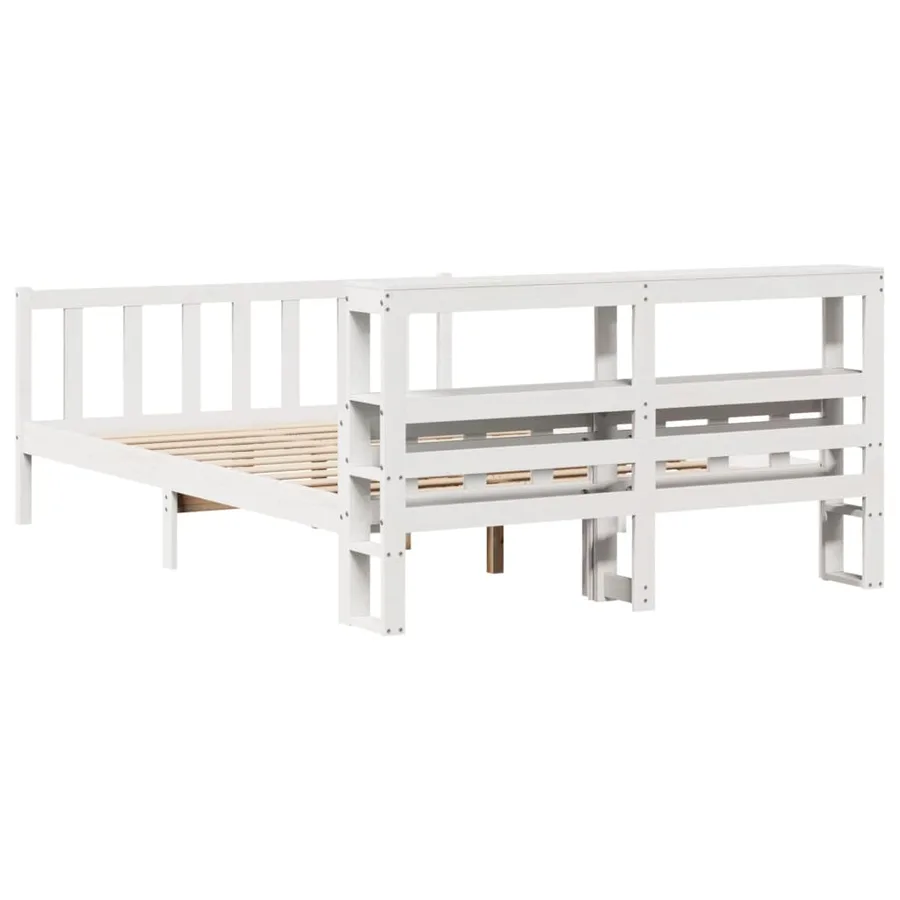 Cadre de lit sans matelas blanc 150x200 cm bois de pin massif - 6