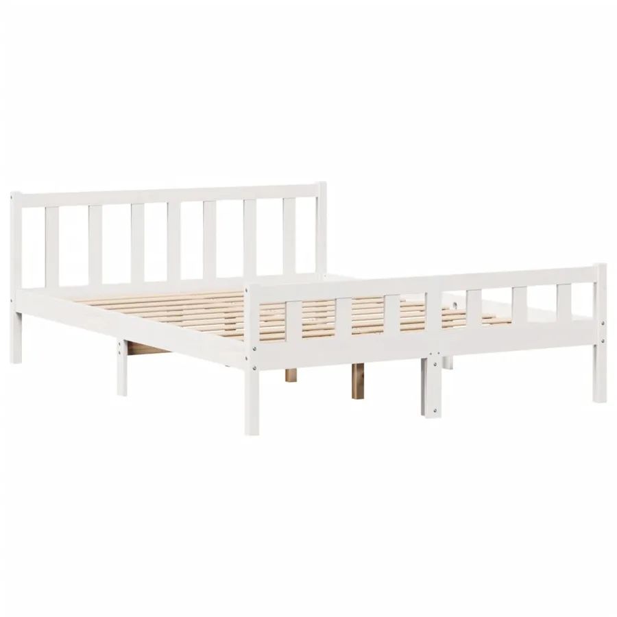 Cadre de lit sans matelas blanc 150x200 cm bois de pin massif - 7