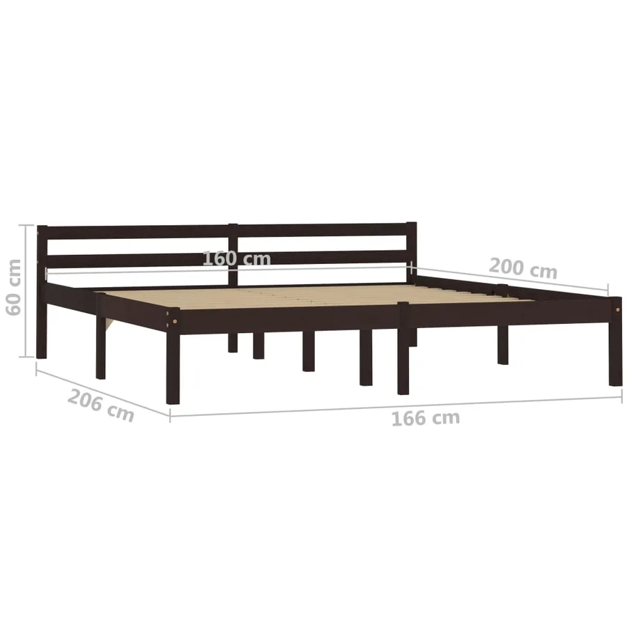 Cadre de lit sans matelas marron foncé pin massif 160x200 cm - 7