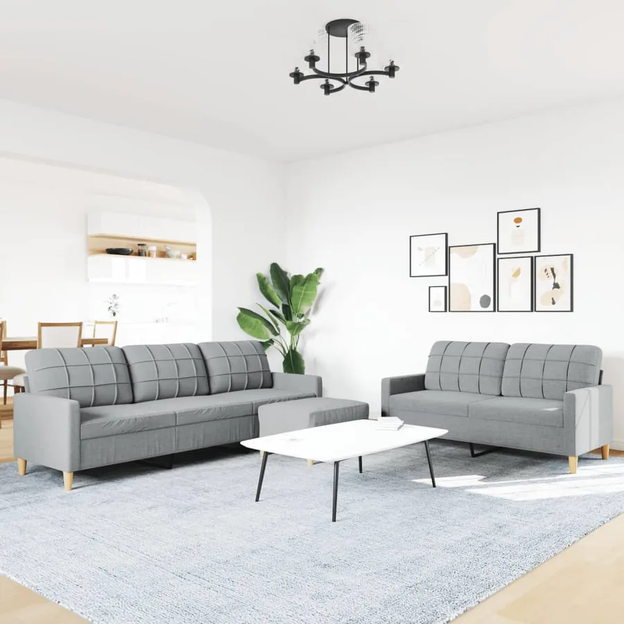 Ensemble de canapés 3 pcs avec repose-pied gris clair tissu - 3