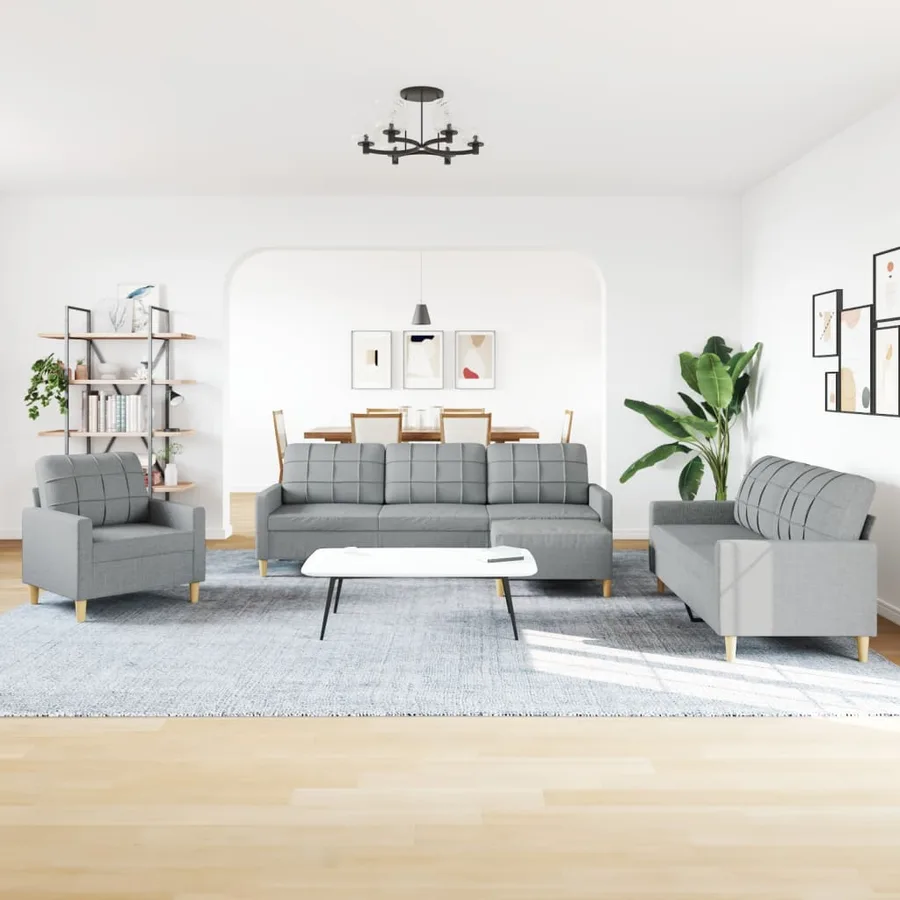 Ensemble de canapés 4 pcs avec repose-pied gris clair tissu - 3