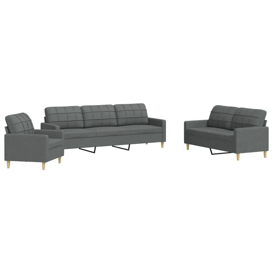 Ensemble de canapés 3 pcs gris foncé tissu - 2