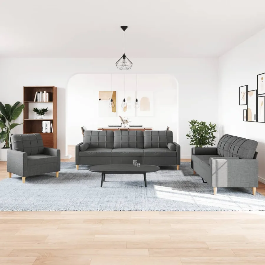 Ensemble de canapés 3 pcs coussins décoratifs gris foncé tissu - 3