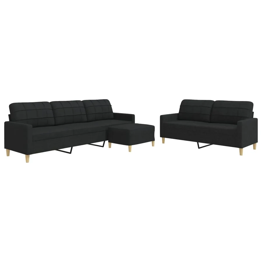 Ensemble de canapés 3 pcs avec repose-pied noir tissu - 2