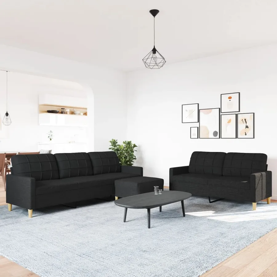 Ensemble de canapés 3 pcs avec repose-pied noir tissu - 3