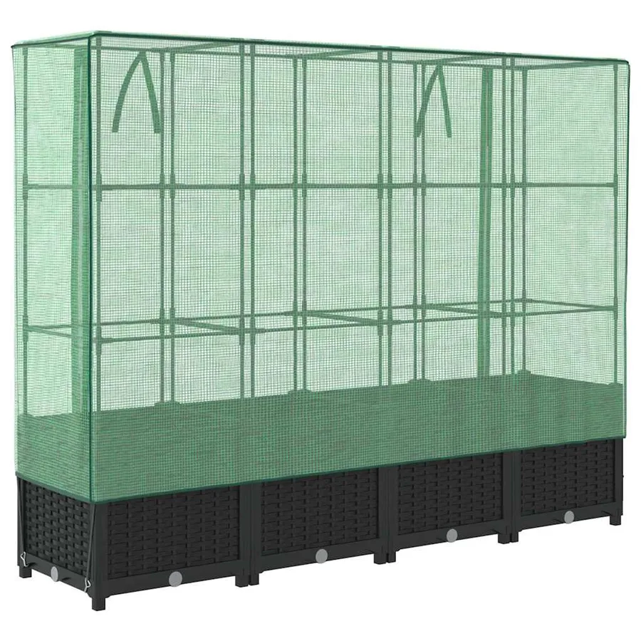 Lit surélevé avec housse de serre aspect rotin 160 x 40 x 138 cm - 6