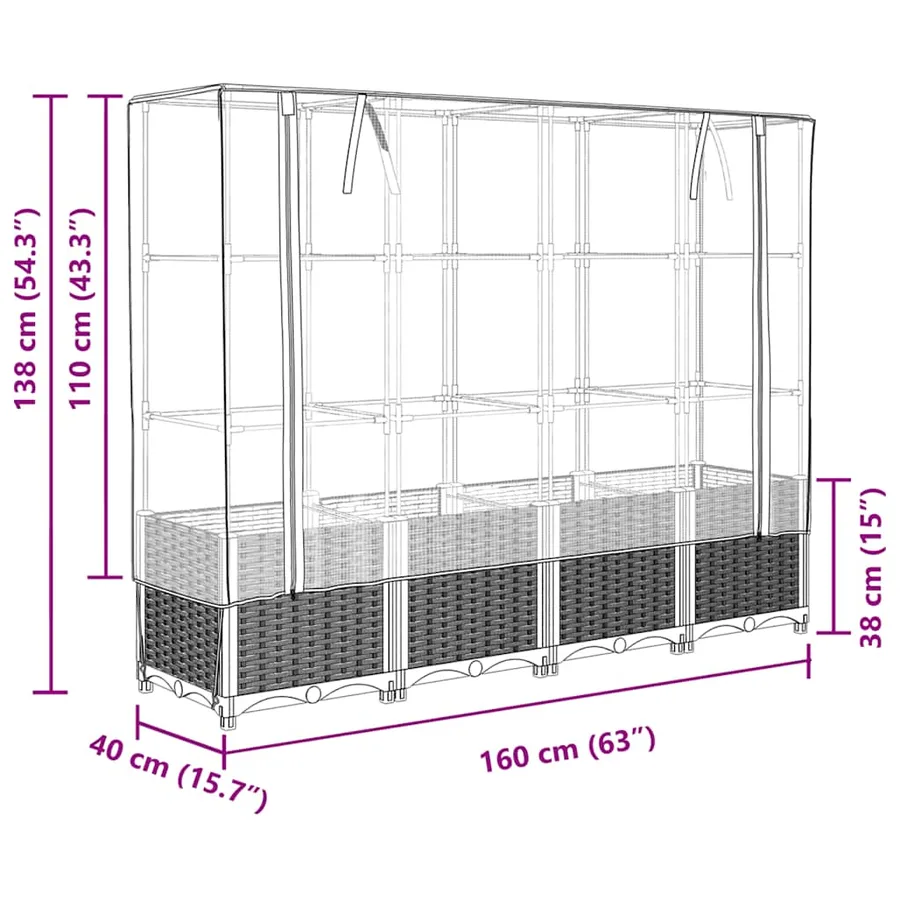 Lit surélevé avec housse de serre aspect rotin 160 x 40 x 138 cm - 9
