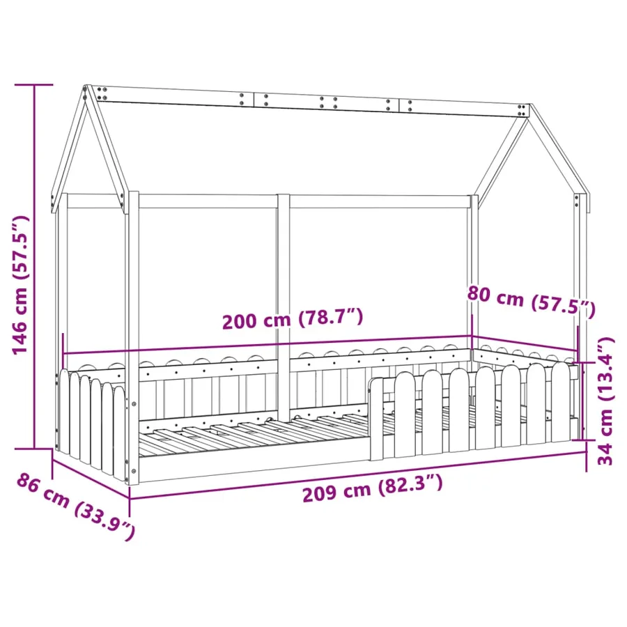 Cadre de lit d'enfants forme de maison sans matelas 80x200 cm - 9