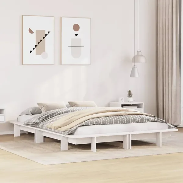 Cadre de lit sans matelas blanc 120x190 cm bois de pin massif