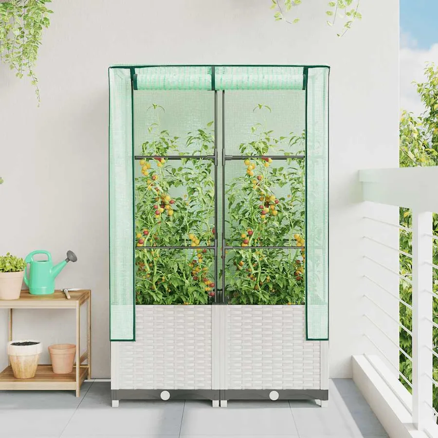 Jardinière surélevée avec housse aspect rotin 80x40x138 cm - 3