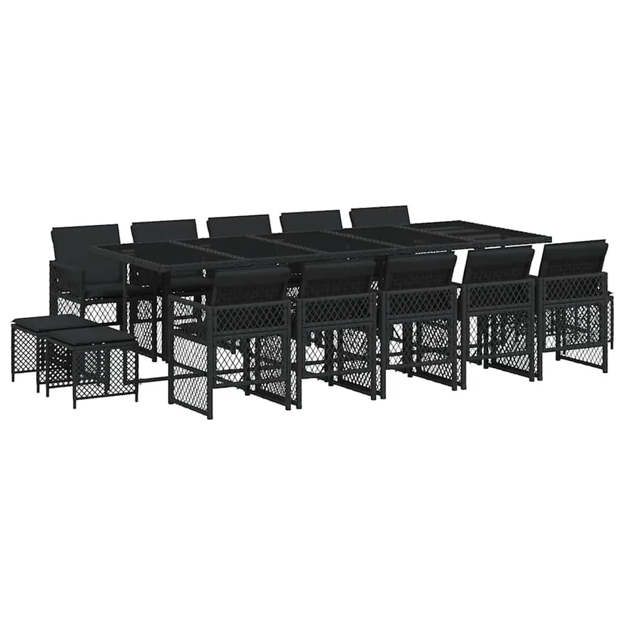 Ensemble à manger de jardin 15 pcs coussins noir résine tressée - 2