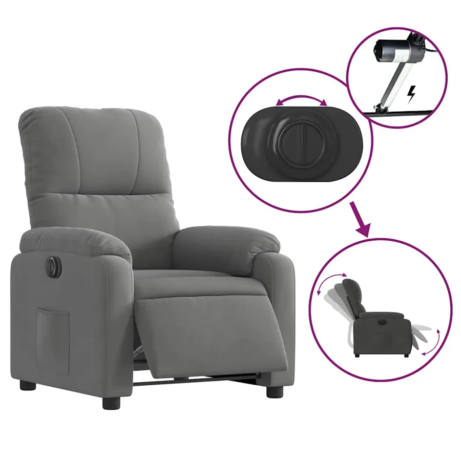 Fauteuil inclinable électrique gris foncé tissu microfibre - 6