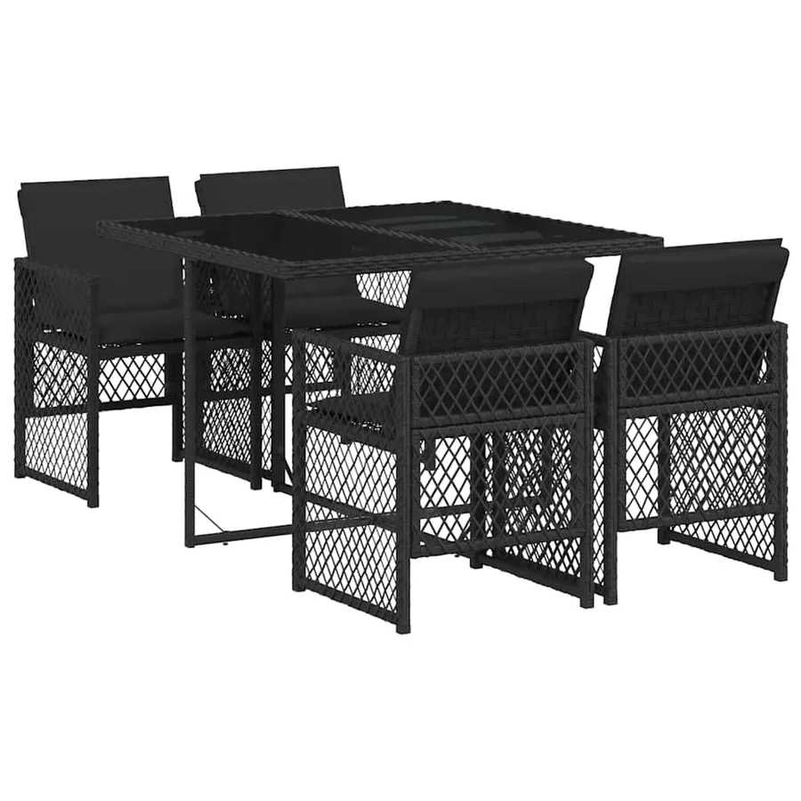 Ensemble à manger de jardin coussins 5pcs noir résine tressée - 2