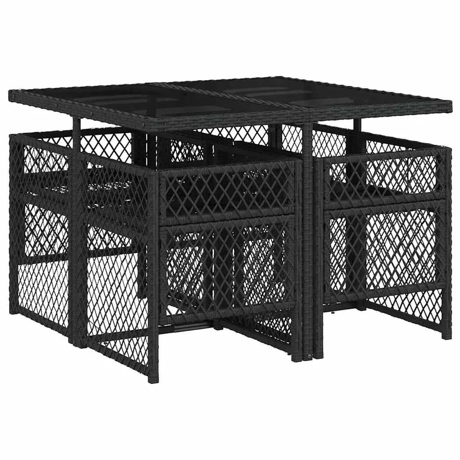 Ensemble à manger de jardin coussins 5pcs noir résine tressée - 5