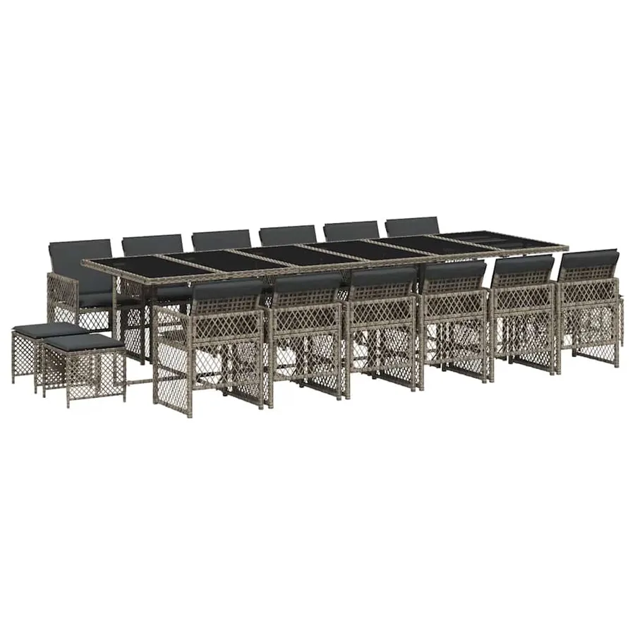 Ensemble à manger de jardin 17 pcs et coussins résine tressée - 2