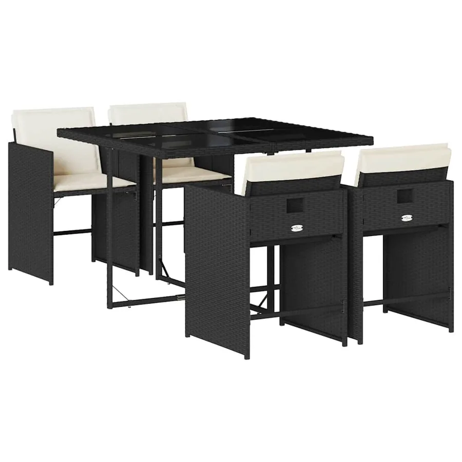Ensemble à manger de jardin coussins 5pcs Noir Résine tressée - 2