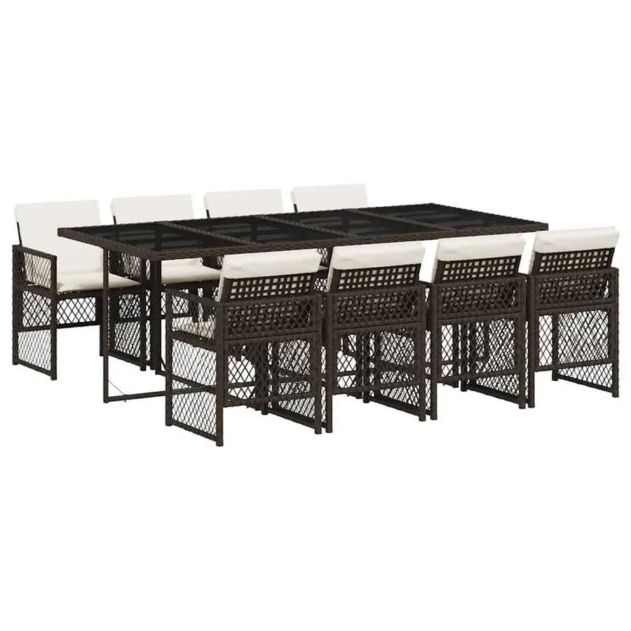 Ensemble à manger de jardin et coussins 9 pcs marron poly rotin - 2