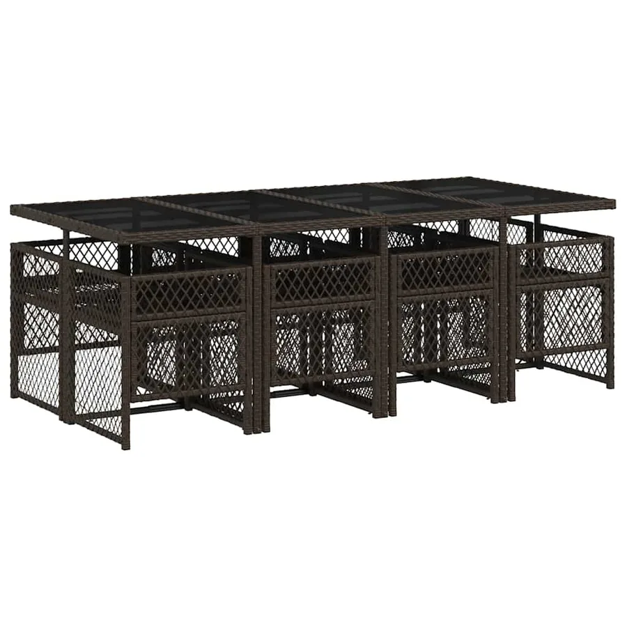 Ensemble à manger de jardin et coussins 9 pcs marron poly rotin - 5